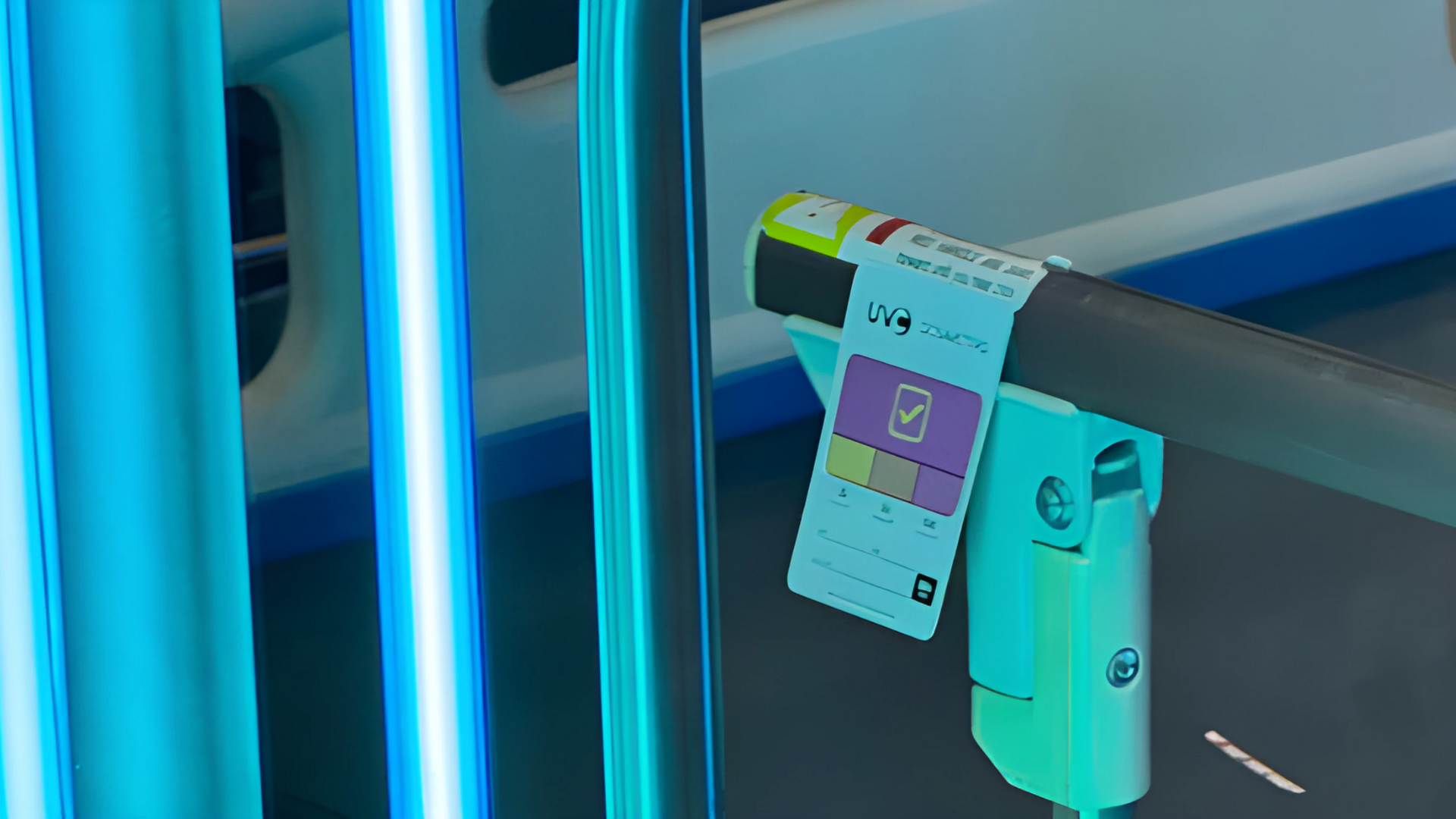 UVC dosimeter card being exposed to UVGI